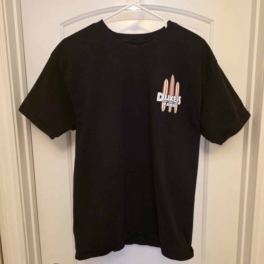 Hanes Black Short Sleeve Tee with Small Surfboard Graphic